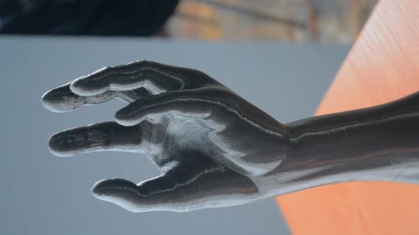 Αντικείμενο Τυπωμένο Εκτυπωτή Αντικείμενο Σχήμα Χεριού Δάχτυλα Τυπωμένα Τρισδιάστατο Εκτυπωτή — Αρχείο Βίντεο