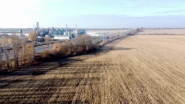 Tarım Endüstrisi Manzarası Kuru Buğday Hasadı Asansör Güneşli Bir Sonbahar — Stok video