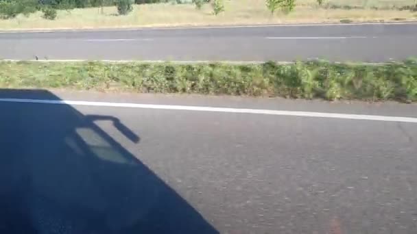Stín Kabiny Řidiče Autobusu Jedoucího Asfaltové Silnici Pohled Okna Autobusu — Stock video