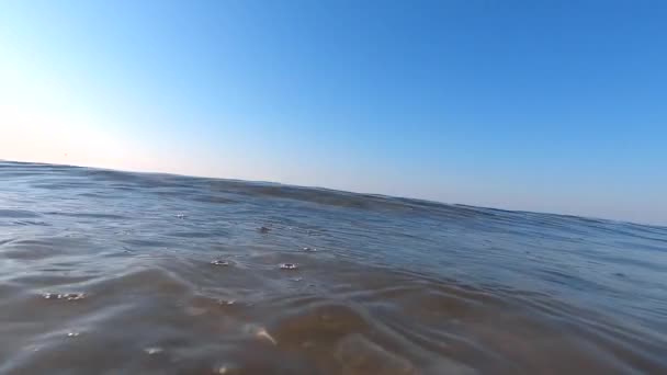 Superfície Água Transparente Mar Ondas Ondulações Close Água Fundo Arenoso — Vídeo de Stock