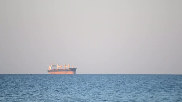Seascape Sea Landscape One Large Cargo Ship Grain Carrier Tanker — Stock Video