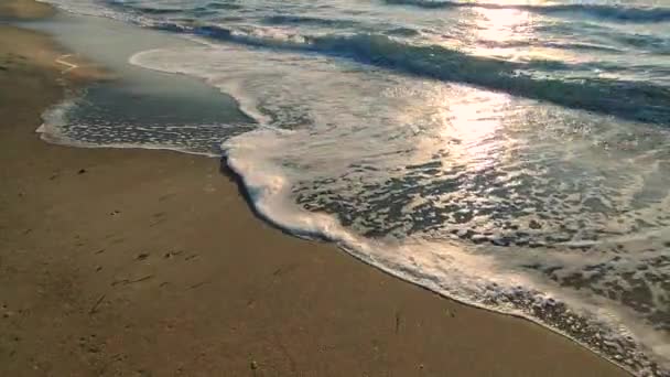 Mořské Vlny Valící Písčité Pobřežní Pláži Mořském Pobřeží Při Západu — Stock video