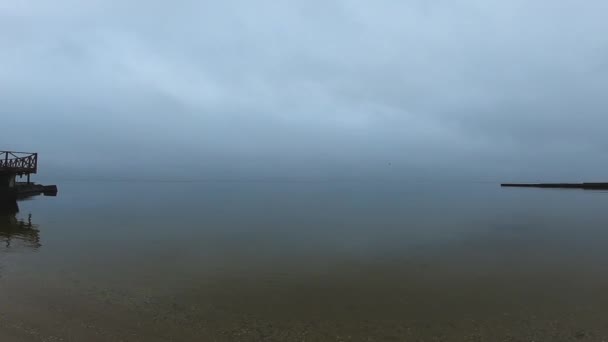 Sandy Beach Calm Sea Calm Sea Cloudy Weather Smooth Waveless — 비디오