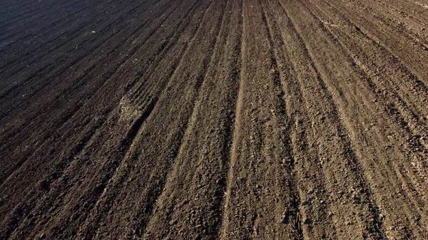 Landschap Van Omgeploegd Land Een Landbouwveld Een Zonnige Herfstdag Bodem — Stockfoto