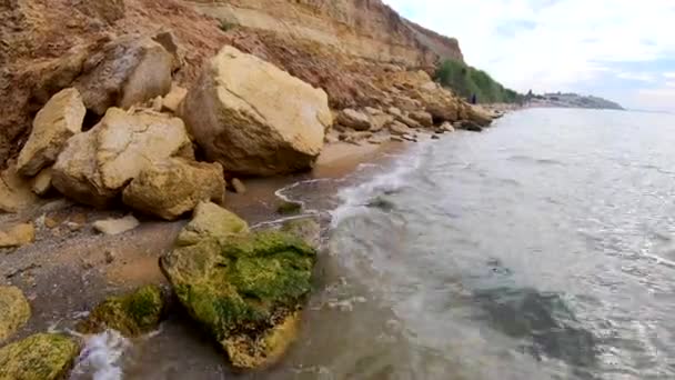 커다란 해변의해 안선을 펼쳐져 — 비디오