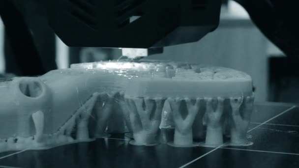 Abstract Object Printen Printer Met Gesmolten Plastic Close Printer Print — Stockvideo