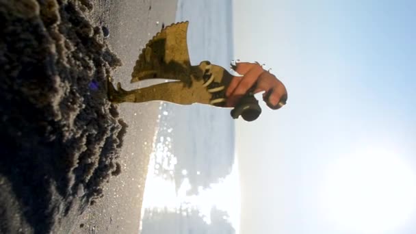Пластиковая Фигурка Молодого Человека Влюбленном Парне Обнимающегося Песке Пляже Морского — стоковое видео