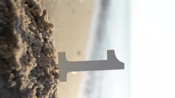 Shape Stick Figure Plastic Form Number One Sand Sea Beach — Stock Video