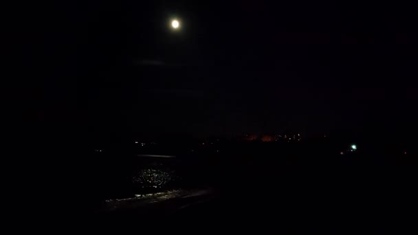 Maan Lucht Maanlicht Pad Zee Golven Het Strand Van Zee — Stockvideo