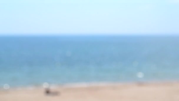 Человек Лежит Отдыхает Загорает Песчаном Пляже Морского Берега Спокойного Синего — стоковое видео