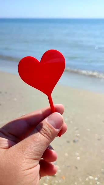 손가락에 바다와 클로즈업에 해변에 하늘에 심장에 로맨스 세인트 발렌타인 — 비디오