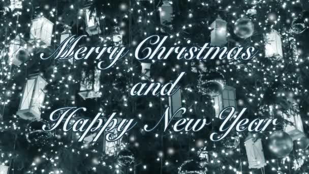 Boldog Karácsonyt Boldog Évet Szavak Design Karácsonyfa Dekoráció Labdák Újévi — Stock videók