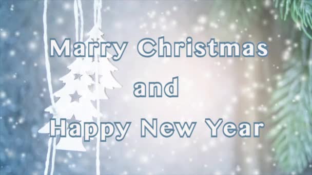 Merry Christmas Happy New Year Words Design Small Wooden White — Stock Video