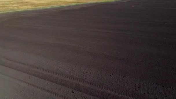 Flight Plowed Field Black Soil Sunny Day Dug Field Earth — Stock Video