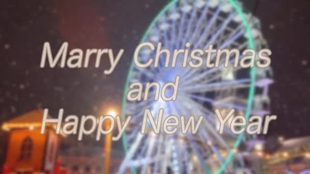 Feliz Navidad Feliz Año Nuevo Palabras Letras Diseño Fondo Borroso — Vídeo de stock