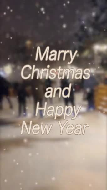 Feliz Navidad Feliz Año Nuevo Palabras Letras Diseño Fondo Borroso — Vídeo de stock