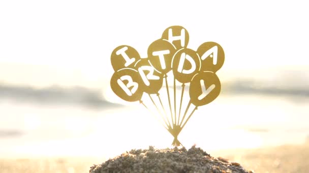 Fique Forma Balões Com Letras Feliz Aniversário Amanhecer Pôr Sol — Vídeo de Stock