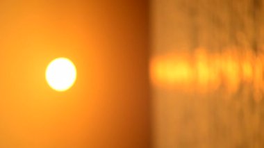 Denizde şafak vakti. Denizde gün doğumu. Uçan kuşlar. Arka plan bulanık. Dikey