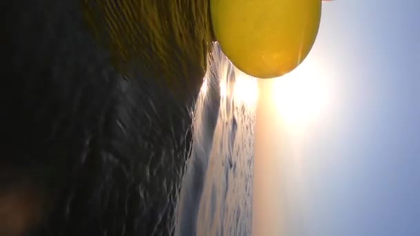 Banda Przewiewnych Wielobarwnych Balonów Huśta Się Falach Morza Słoneczny Letni — Wideo stockowe
