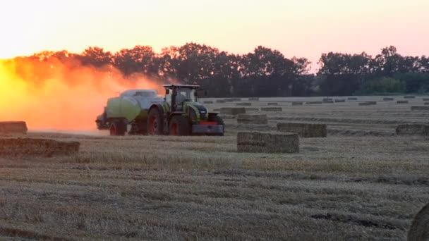 Bila Tserkva Ukraine August 2023 Combine Harvester Pressing Straw Field — Stock Video