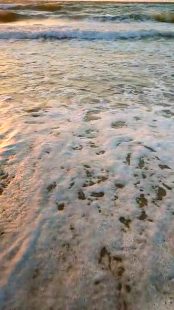 夜明けに海岸の砂浜に浮かぶ海の波 海の波 そして海岸の砂に飛びつく 海岸シーサイド シーショア 自然の背景 自然背景 スローモーション — ストック動画