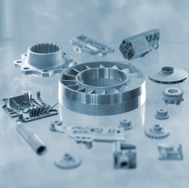 Metal Jet teknolojisi kullanılarak metal tozundan 3D yazıcıya basılmış bir nesne. Ayrıntılı detaylar. Metal Jet. 3D baskılı metal parçaları. Modern 3D baskı, katkı maddesi üretim teknolojileri