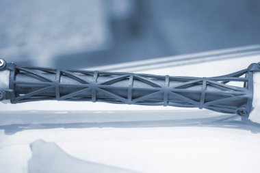 Biyolojik uyumlu titanyum tozundan üç boyutlu yazıcıya implantlar ve protezler basılmış. Titanyum protezi, üç boyutlu yazıcıya basılmış beyaz insan kemiğine boru kemikleri yerleştirildi. Biyomühendislik Endoprotezi