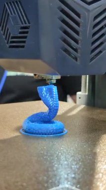 3D yazıcıda yazdırma işlemi. Erimiş plastiğin yakın çekiminden 3 boyutlu yazıcı nesnesi. 3D yazıcıda yaratıcı bir model oluşturuldu. Üç boyutlu baskının yeni modern katkı teknolojileri. Dikey