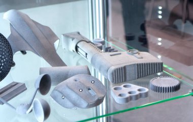 Gri poliyamid tozunun 3D yazıcısında yakın plan modeller basıldı. Plastik tozdan 3D yazıcıda oluşturulan detaylı prototip. 3D yazıcı tozu teknolojisi, MJF MJF Met Füzyon teknolojisi.