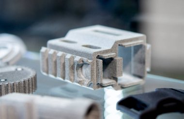Plastik tozdan 3D yazıcıya basılmış bir model. Polymid tozundan 3 boyutlu yazıcıda nesne oluşturuldu. Detaylı model 3D yazıcıya yazdırıldı. Çoklu Jet Füzyonu, MJF. Yeni modern 3D baskı teknolojisi