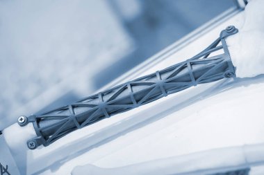 Biyolojik uyumlu titanyum tozundan üç boyutlu yazıcıya implantlar ve protezler basılmış. Titanyum protezi, üç boyutlu yazıcıya basılmış beyaz insan kemiğine boru kemikleri yerleştirildi. Biyomühendislik Endoprotezi