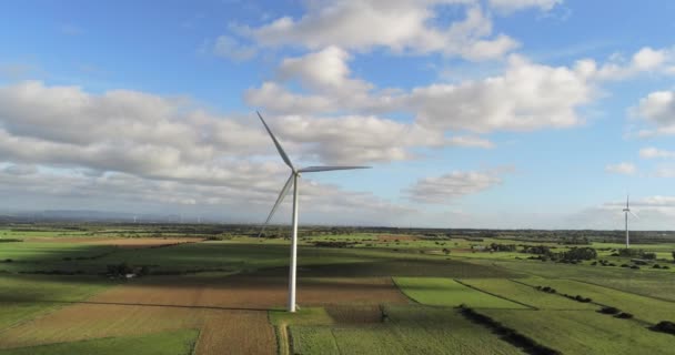 Wind Turbines Beautiful Blue Sky Wind Farm Plain Southern Sardinia — Stock video