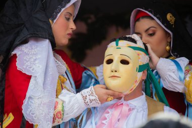 Oristano, ITALY - 5 March 2019- Traditional mask of the horse Sartiglia race