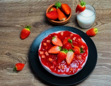 strawberry cheesecake on a dark background