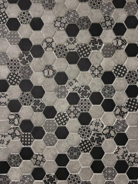 Modern banyolar için gri ve siyah tasarım bisazza altıgen mozaiği
