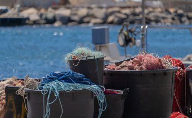 Palau balıkçı limanında balık tuttuktan sonra mavi balıkçılar güneşte kuruyor.