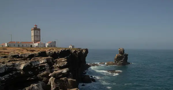 stock image Cape Carvoeiro lighthouse and cliff Cape Carvoeiro, Peniche Portugal