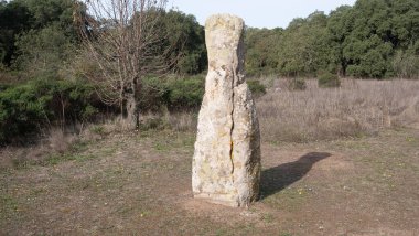 Megalitik menhirler Nuragic Village Pranu muttedu Goni 'de ortaya çıkar.