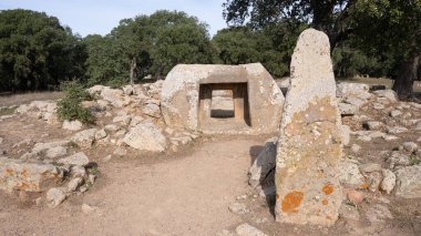Megalitik menhirler Nuragic Village Pranu muttedu Goni 'de ortaya çıkar.