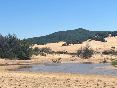 Orta Sardunya 'daki Piscinas' ta terk edilmiş Altın Kumsal ve Açık Mavi Deniz
