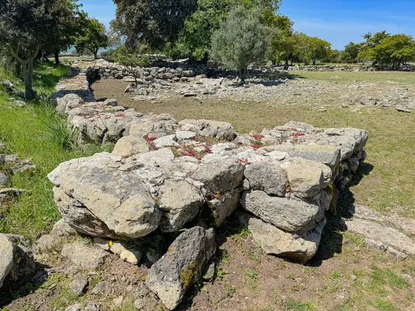 Serri 'deki Santa Vittoria' nın Nuragic Tapınağı 'nın bir parçası olan su dolu antik taş kaplı kutsal kuyu.