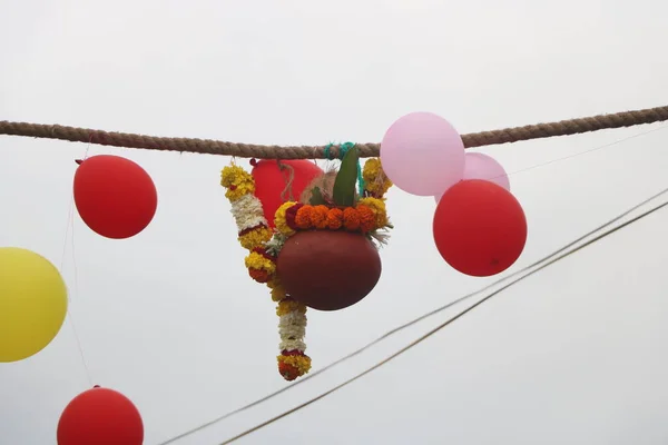 Фотография Дахи Ханди Фестивале Гокулаштами Индии Который Является Днем Рождения — стоковое фото