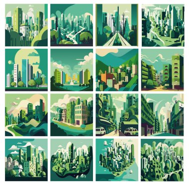 Yeşil şehir illüstrasyon tasarımı.