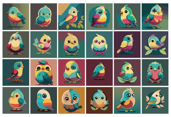 Bir sürü güzel kuş tasarımı. Çizim tasarımı.
