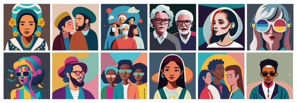 Çeşitli insan karakteri çizimleri.