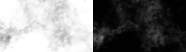 Beyaz arkaplanda izole edilmiş siyah beyaz duman bulutları.