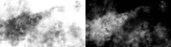 Beyaz arkaplanda izole edilmiş siyah beyaz duman bulutları.