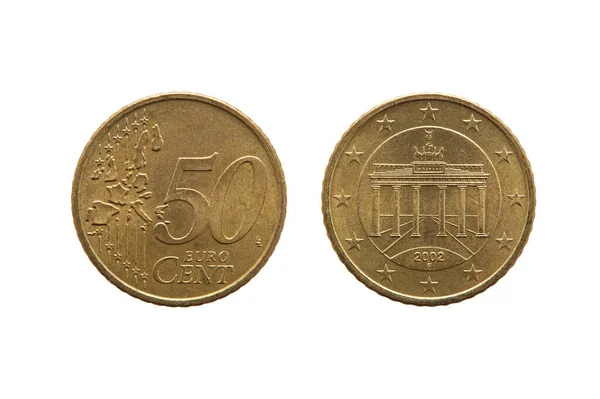 Németország 2002 Centes Euroérméje Egy Német Valuta Amely Berlini Brandenburgi — Stock Fotó