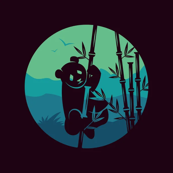Vektor Sziluett Egy Panda Mászás Egy Bambusz Hegyi Háttér Lapos — Stock Vector