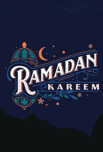 Ramazan Kareem Dikey Vektörü Etrafında Fenerler Yapraklar Bulunan Harfler Ramazan — Stok Vektör